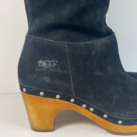 UGG Australian Rosabella Black Suede Leather Heeled Boots Women's Size 6 - Picture 2 of 10